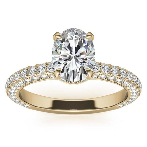 2.25Carat -9x7mm 4-Prong Oval Pave Moissanite Engagement Ring In 14K Gold - Picture 6 of 15